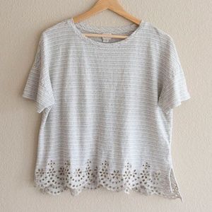 Anthropologie Postmark Striped Eyelet-Trimmed Tee